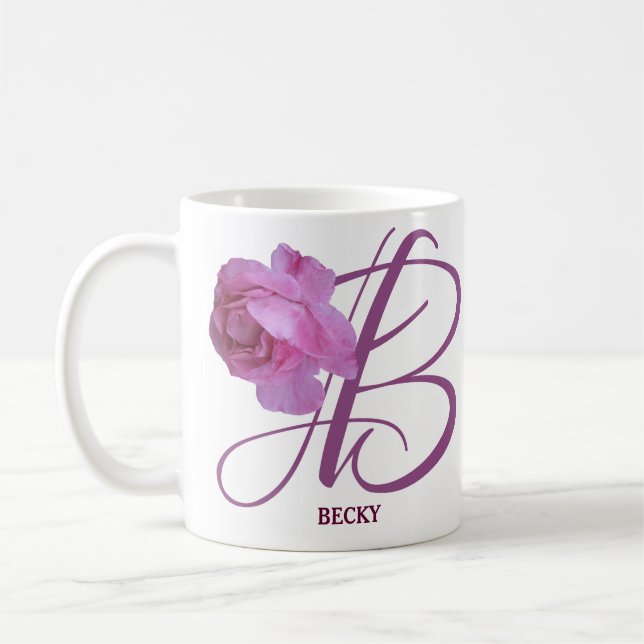 Mug Personnalisable Becky nom rose fleurs boho (Gauche)
