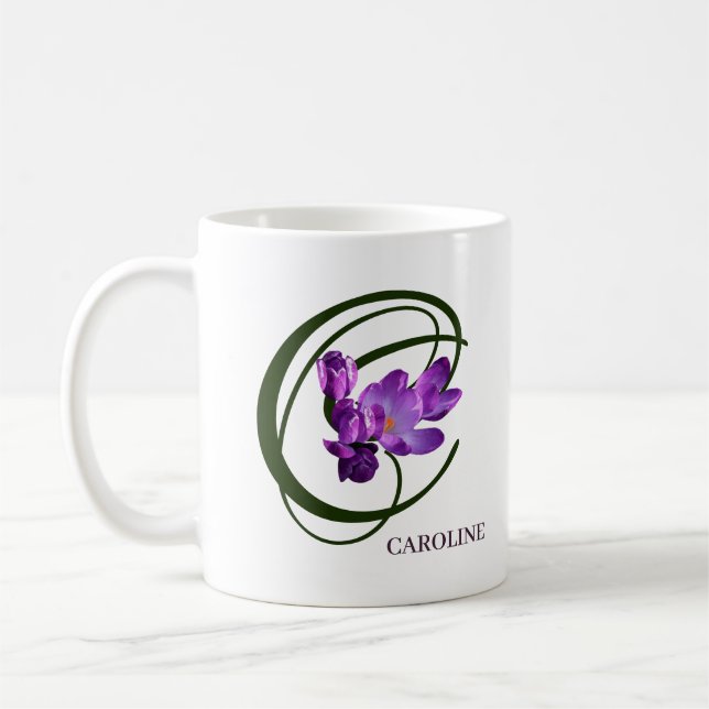 Mug Personnalisable Caroline nom fleurs violettes tend (Gauche)