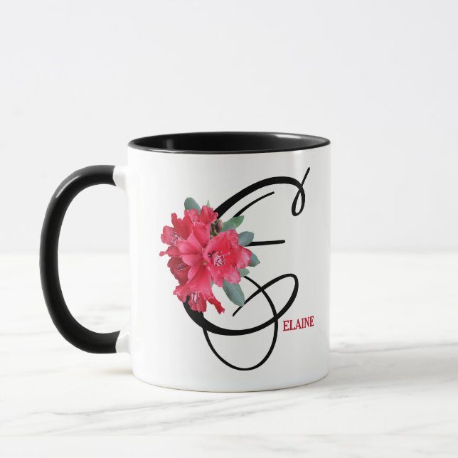 Mug Personnalisable Elaine nom fleurs rouges boho vint (Gauche)