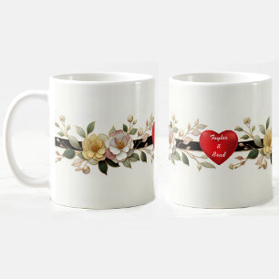 Mug Personnalisable Élégant café de coeur floral