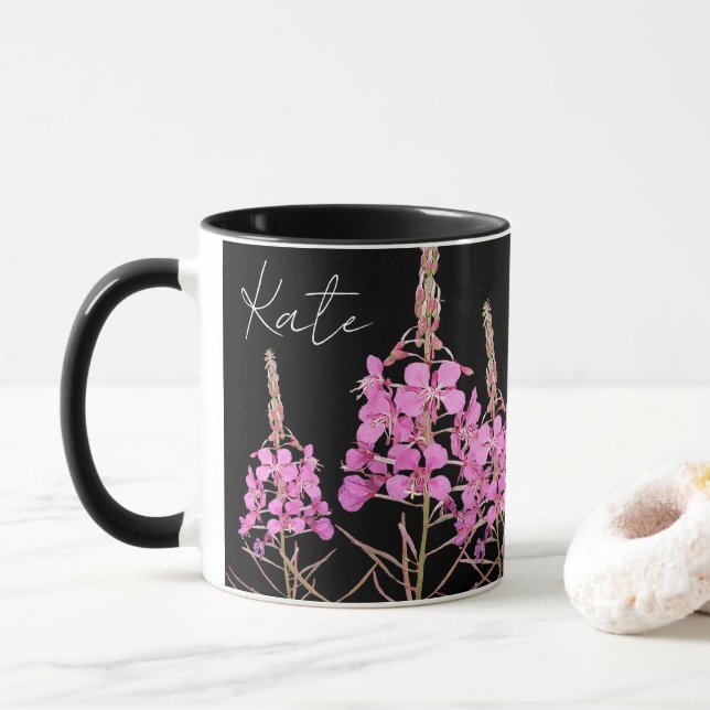 Mug Personnalisable joli boho floral rose nom Kate (Avec donut)