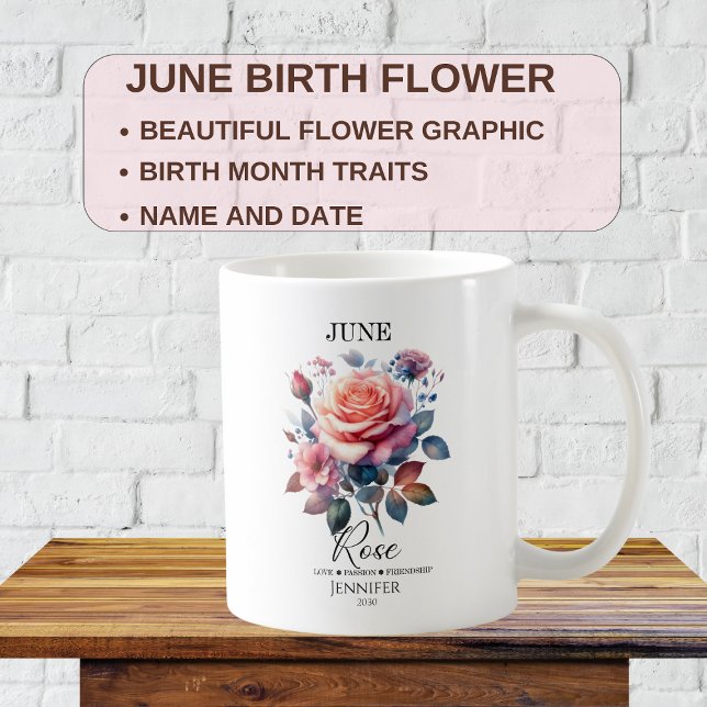 Mug Personnalisable Juin Anniversaire Fleur Rose (Créateur téléchargé)