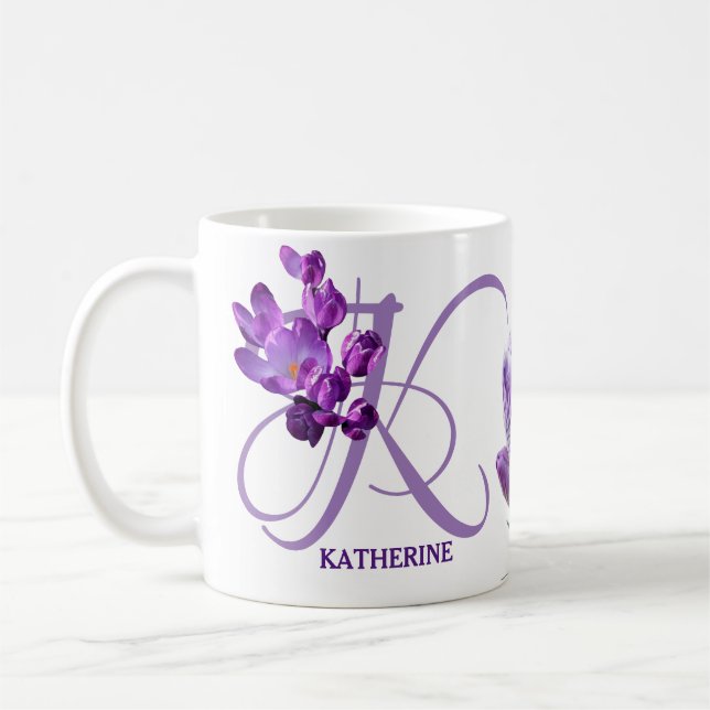 Mug Personnalisable Katherine nom fleurs crocus pourpr (Gauche)
