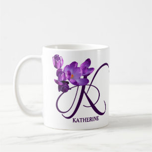 Mug Personnalisable Katherine nom fleurs pourpres tend