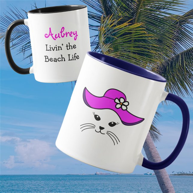 Mug Personnalisable Little Cat Beach Girl (Créateur téléchargé)