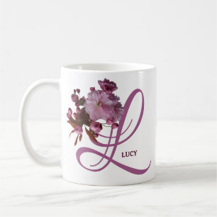 Mug Personnalisable Lucy nom rose fleurs tendance