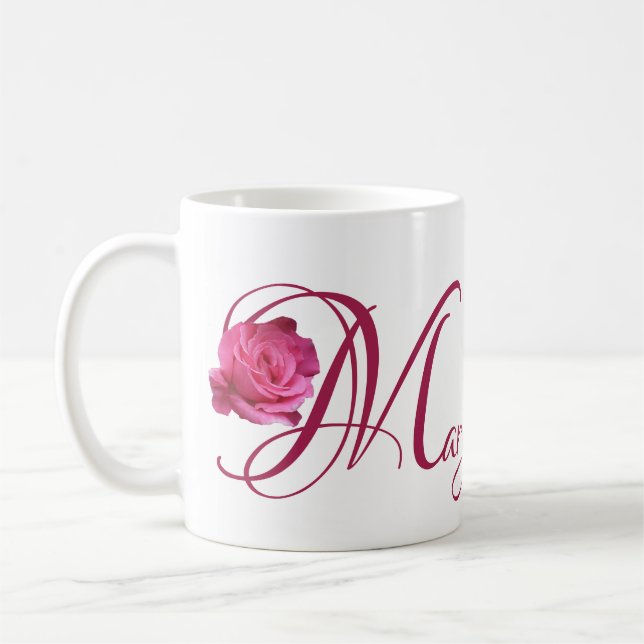 Mug Personnalisable Mary nom rose fleurs boho rose (Gauche)