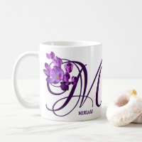 Personnalisable Miriam nom fleurs violettes monogr