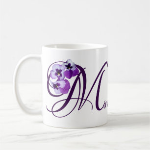 Mug Personnalisable Miriam nom mauve pansé floral boho