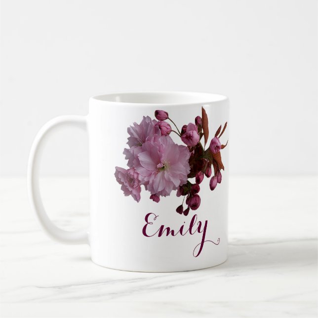 Mug Personnalisable Miriam nom rose fleurs boho (Gauche)