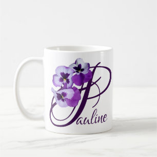 Mug Personnalisable nom Pauline violet pansé fleuri
