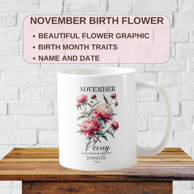 Mug Personnalisable Novembre Anniversaire Peony Flower (Créateur téléchargé)
