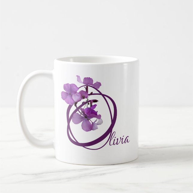 Mug Personnalisable Olivia nom joli violet floral mign (Gauche)