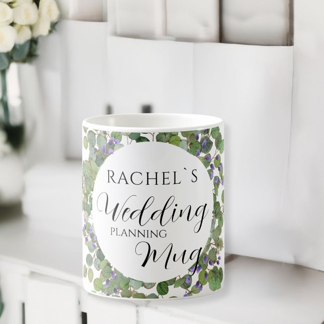 Mug Personnalisable pour Organisation de Mariage   (Customer specific, botanical, leafy "Wedding-Planning-Mug". Coffee Mug, with the name of the Bride..)