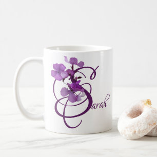 Mug Personnalisable Sarah nom fleurs pourpres boho ten