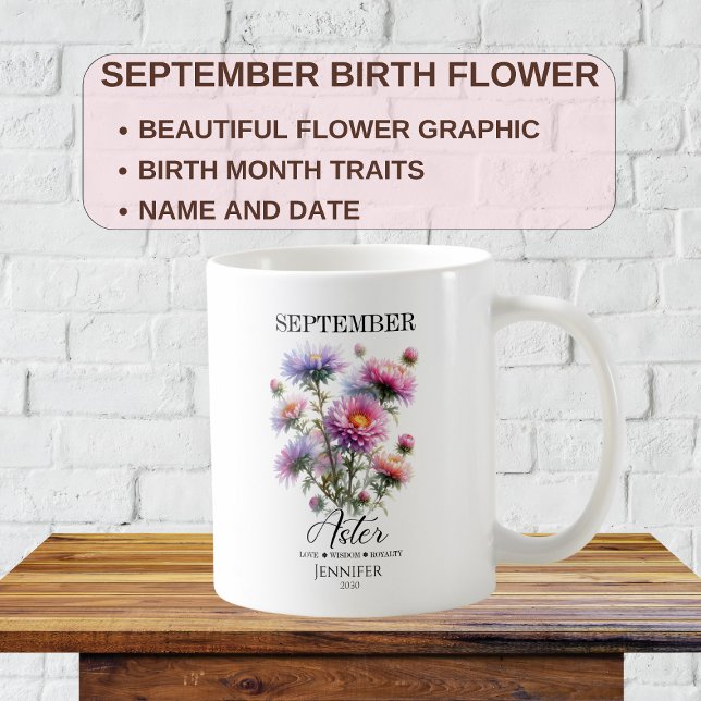 Mug Personnalisable Septembre Anniversaire Aster Flowe (Créateur téléchargé)