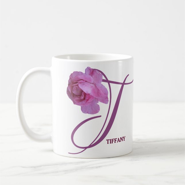 Mug Personnalisable Tiffany nom rose fleurs boho (Gauche)
