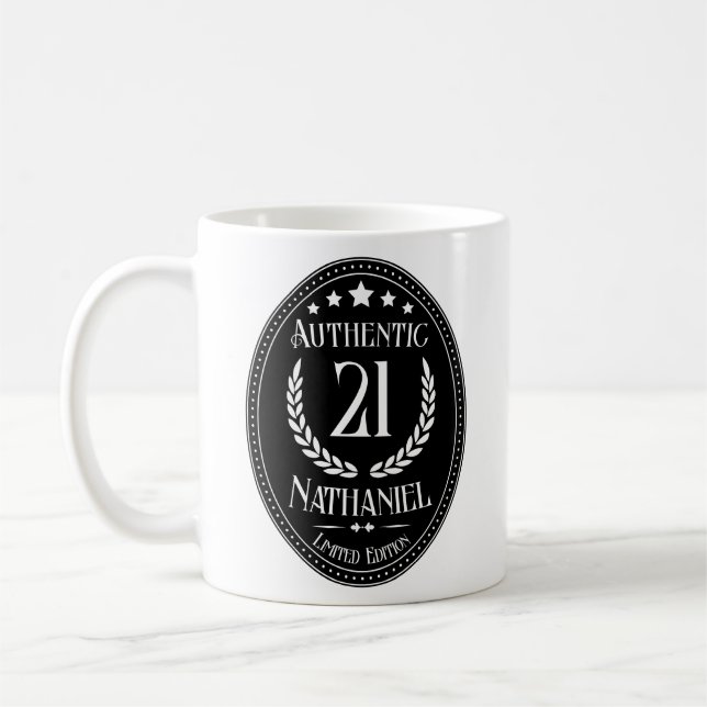 Mug Personnalisé 21e anniversaire pour lui authentique (Gauche)
