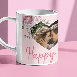 Mug Personnalisé 2 coeurs photo rose roses Valentine