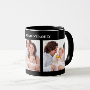 Mug Personnalisé 3 sections Famille Photo Collage Blac