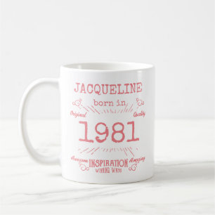 Mug Personnalisé 40e anniversaire 1981 Rose Blanc Vint