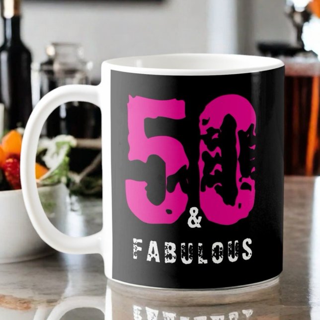 Mug Personnalisé 50 et magnifique rose blanc noir mono (Créateur téléchargé)