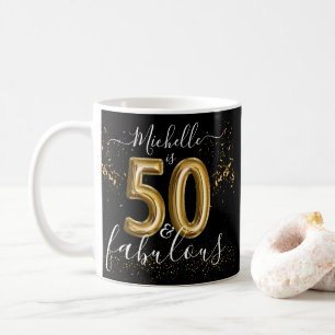 Mug Personnalisé 50e Fabuleux Balloons Noirs d'Or Anni