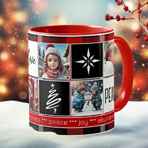 Mug Personnalisé 5 Photos Noir Blanc Rouge Plaid Noël