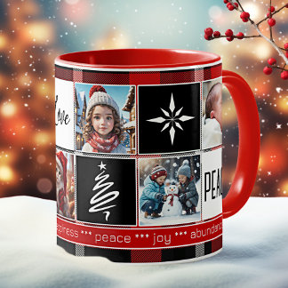 Mug Personnalisé 5 Photos Noir Blanc Rouge Plaid Noël