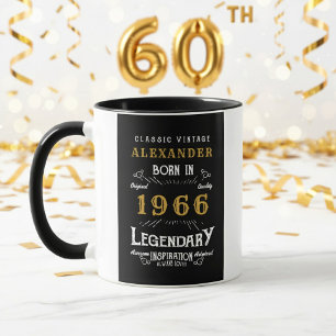 Mug Personnalisé 60e Anniversaire Né 1966 Vintage Noir