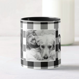 Mug Personnalisé Amis Photo Buffalo Plaid Motif Blanc
