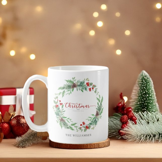 Mug Personnalisé Aquarelle de Verdure de Noël (Créateur téléchargé)