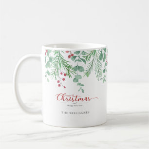 Mug personnalisé aquarelle de verdure de Noël