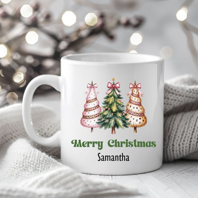 Mug Personnalisé Arbre de Noël Unique Léopard (Unique Leopard Christmas Trees Personalized Mug)