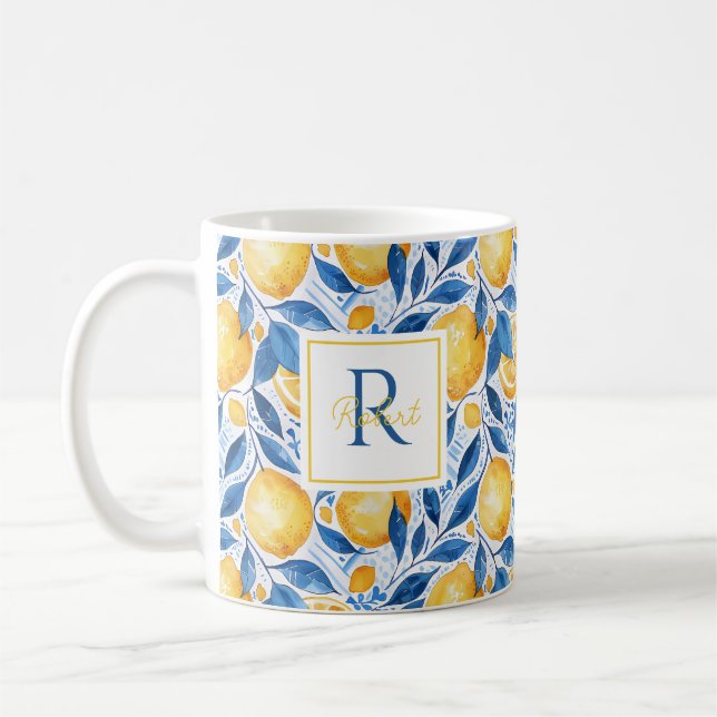 Mug Personnalisé au Citron avec Nom & Initiale (Gauche)