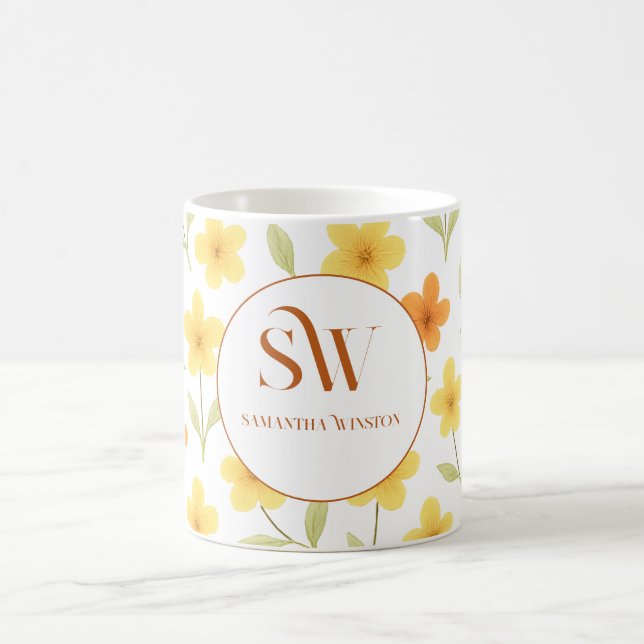 Mug personnalisé avec fleurs orange et jaune (Centre)