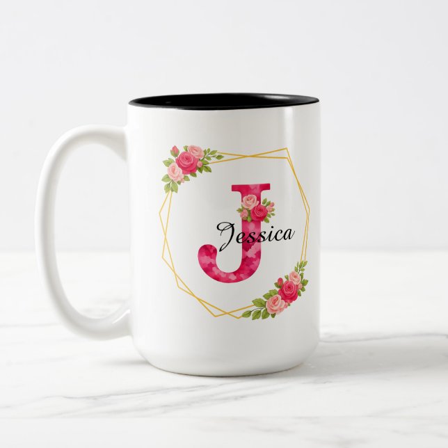 Mug personnalisé avec initiale et nom Fleur Mug Ca (Gauche)