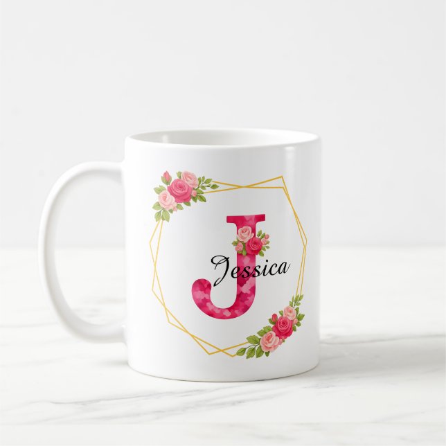 Mug personnalisé avec initiale et nom Mug floral C (Gauche)