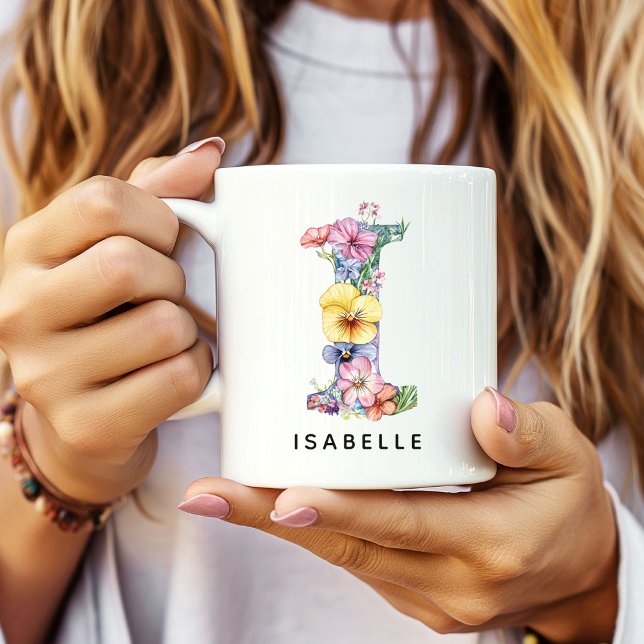 Mug personnalisé avec initiale florale, Cadeau de  (Custom Monogram Name Mug for Mom or Bridesmaids, Custom Floral Alphabet Mug for Teacher or Nurse)