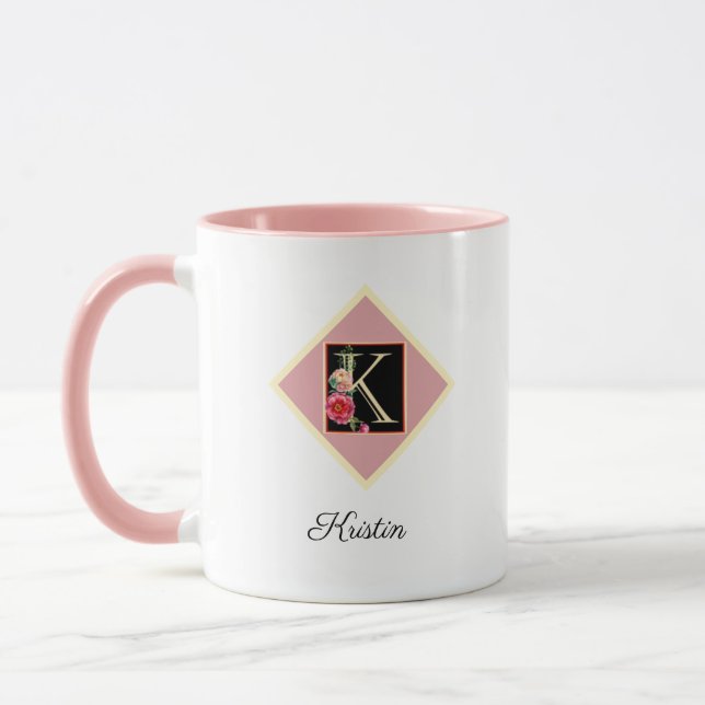 Mug personnalisé avec initiales Roses anciennes "K (Gauche)