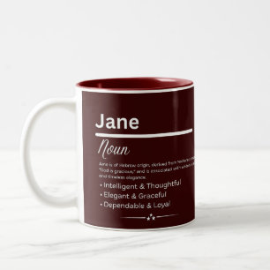 Mug Personnalisé avec le Nom de Fille Jane Signifi