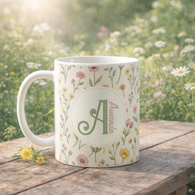 Mug personnalisé avec monogramme de fleurs sauvage (Personalized Wildflower Monogram Mug)