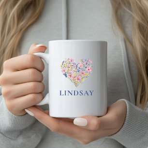 Mug Personnalisé avec Nom et Cœur de Fleurs Sauvag