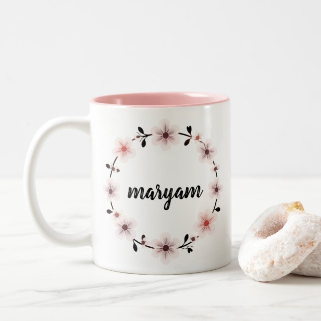 Mug Personnalisé avec Nom et Fleur Personnalisable (Avec donut)