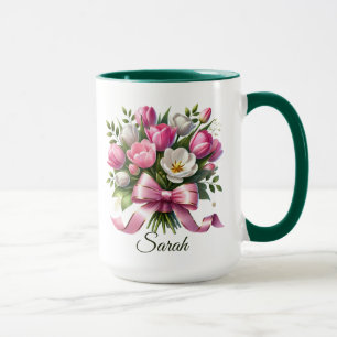 Mug Personnalisé avec Nom et Fleurs de Tulipe