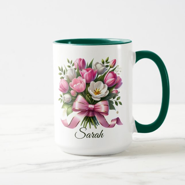 Mug Personnalisé avec Nom et Fleurs de Tulipe (Droite)