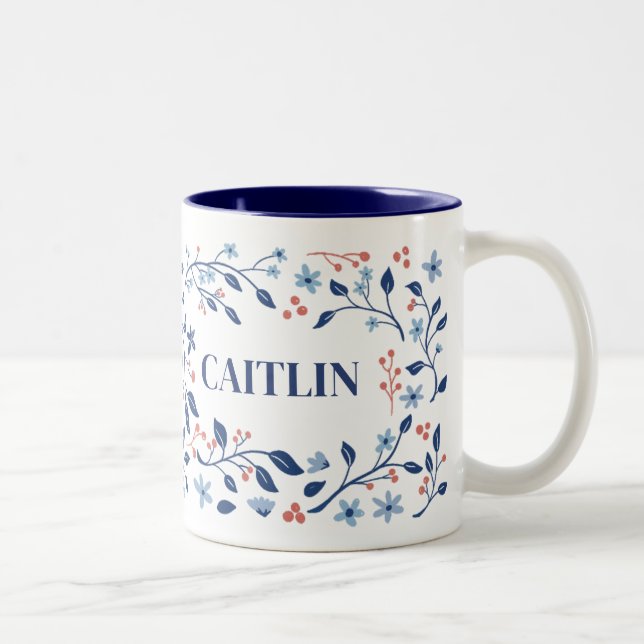Mug personnalisé avec nom et fleurs – Mug mignon s (Droit)
