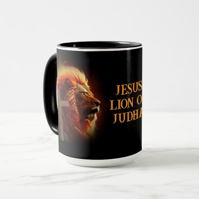 Mug personnalisé avec texte et image Jésus Lion de (Devant gauche)