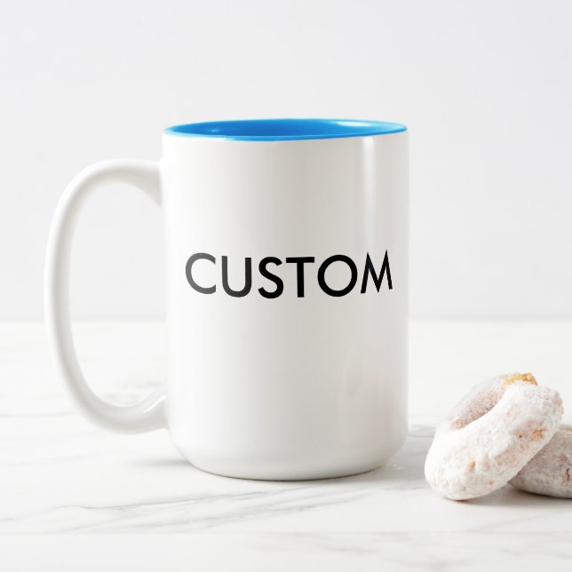 Mug personnalisé bicolore - Grand, BLEU CLAIR (Avec donut)