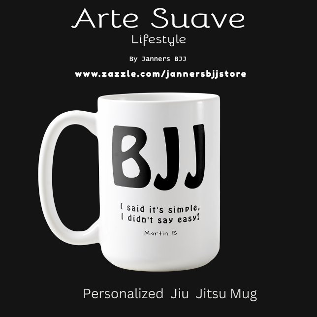 Mug Personnalisé BJJ Simple Pas Facile Jiu Jitsu (Personalized BJJ Coffee mug with advertising background.)